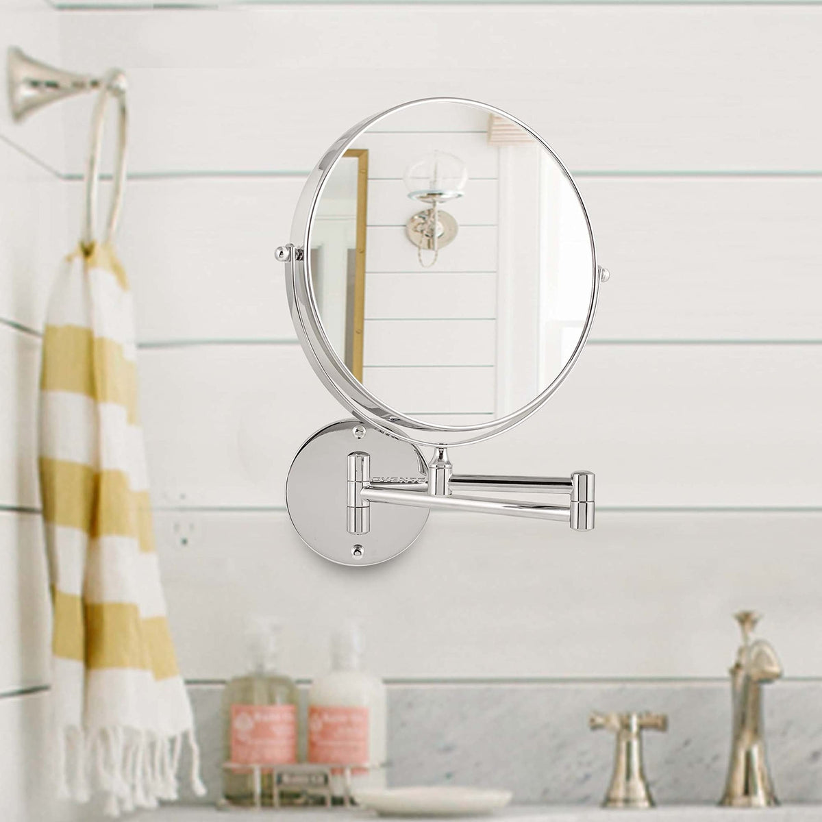 Wall Mount Makeup Mirror 9 Inch with 1X & 10X Magnification, Adjustable Swivel