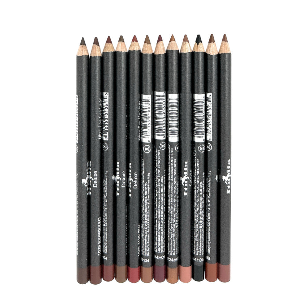 12-Piece Brown Lip & Eyeliner Set - Long Lasting Ultra Fine Pencils