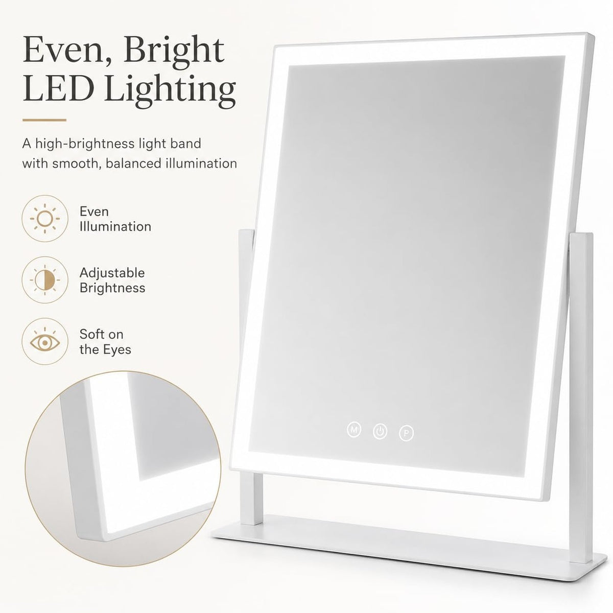 Vanity Makeup Mirror with Lights - 16x13 inch, 3 Color Modes, 360° Rotation