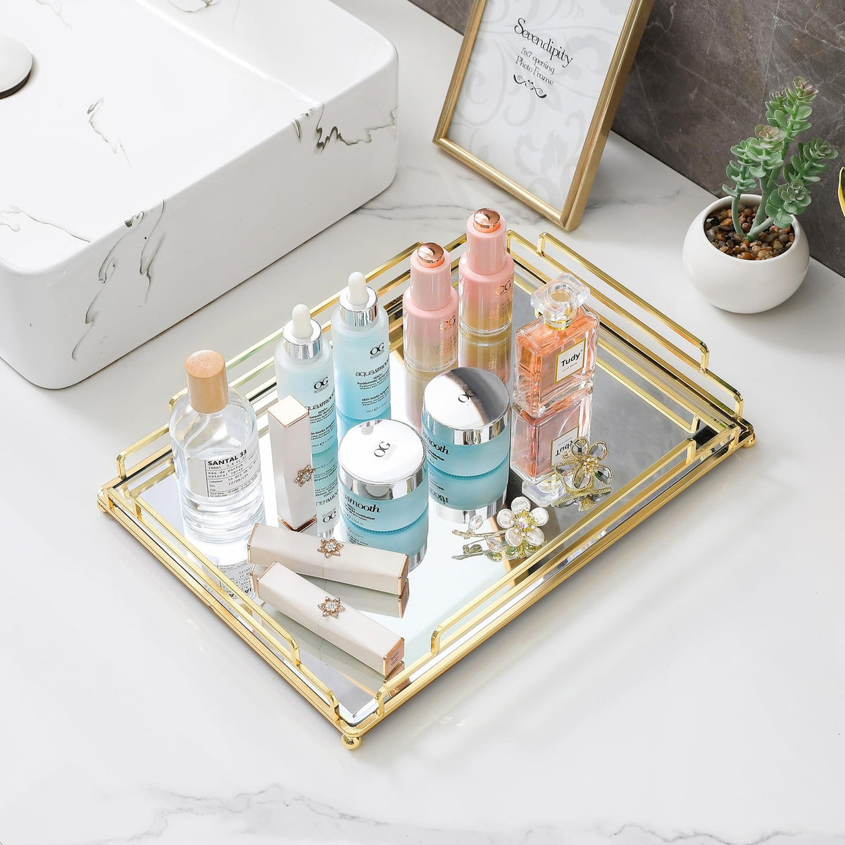 Mirror Tray - Modern Champagne Gold Vanity Tray for Bathroom & Bedroom