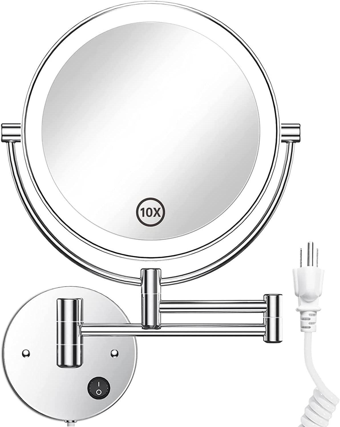 8.5-Inch Wall Mounted Lighted Magnifying Mirror 1X/10X Double-Sided