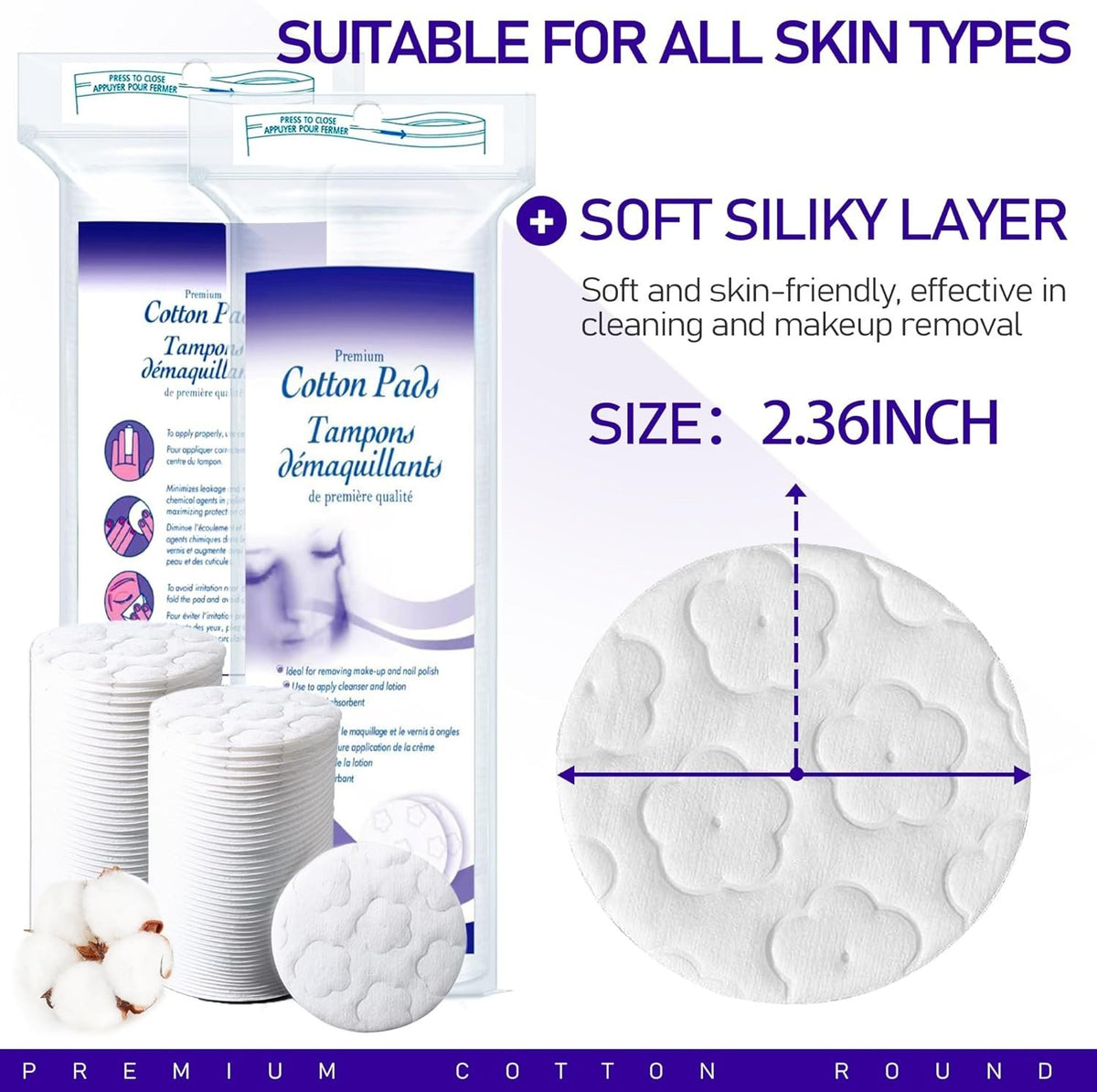 Premium Cotton Pads for Face 300 Count Makeup Remover Pads Hypoallergenic