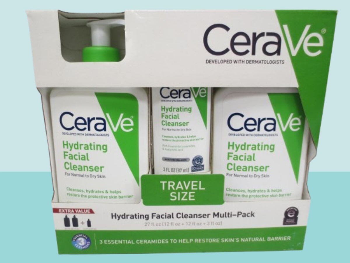 CeraVe Hydrating Facial Cleanser for Normal to Dry Skin 12oz & 3oz Set - 3 Pieces Gift