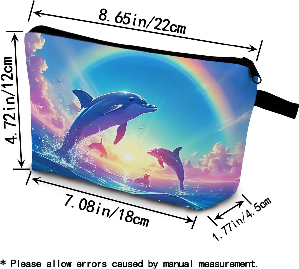 Cute Dolphin Print Cosmetic Bag - Toiletry & Makeup Organizer, Small