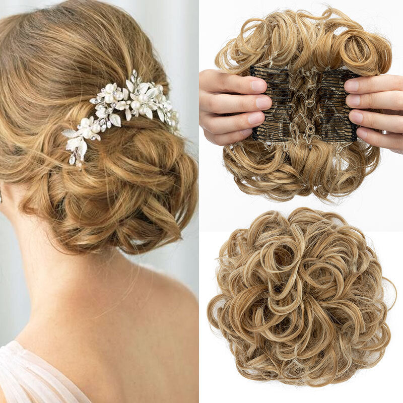 Women Ladies Curly Messy Bun Hair Piece Clip-In Extension - X-Large, Multiple Colors