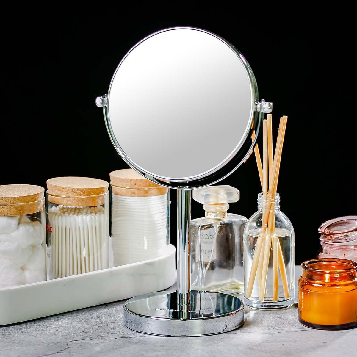 6-Inch Tabletop Makeup Mirror with 1X/7X Magnification, 360° Swivel, Polished Chrome