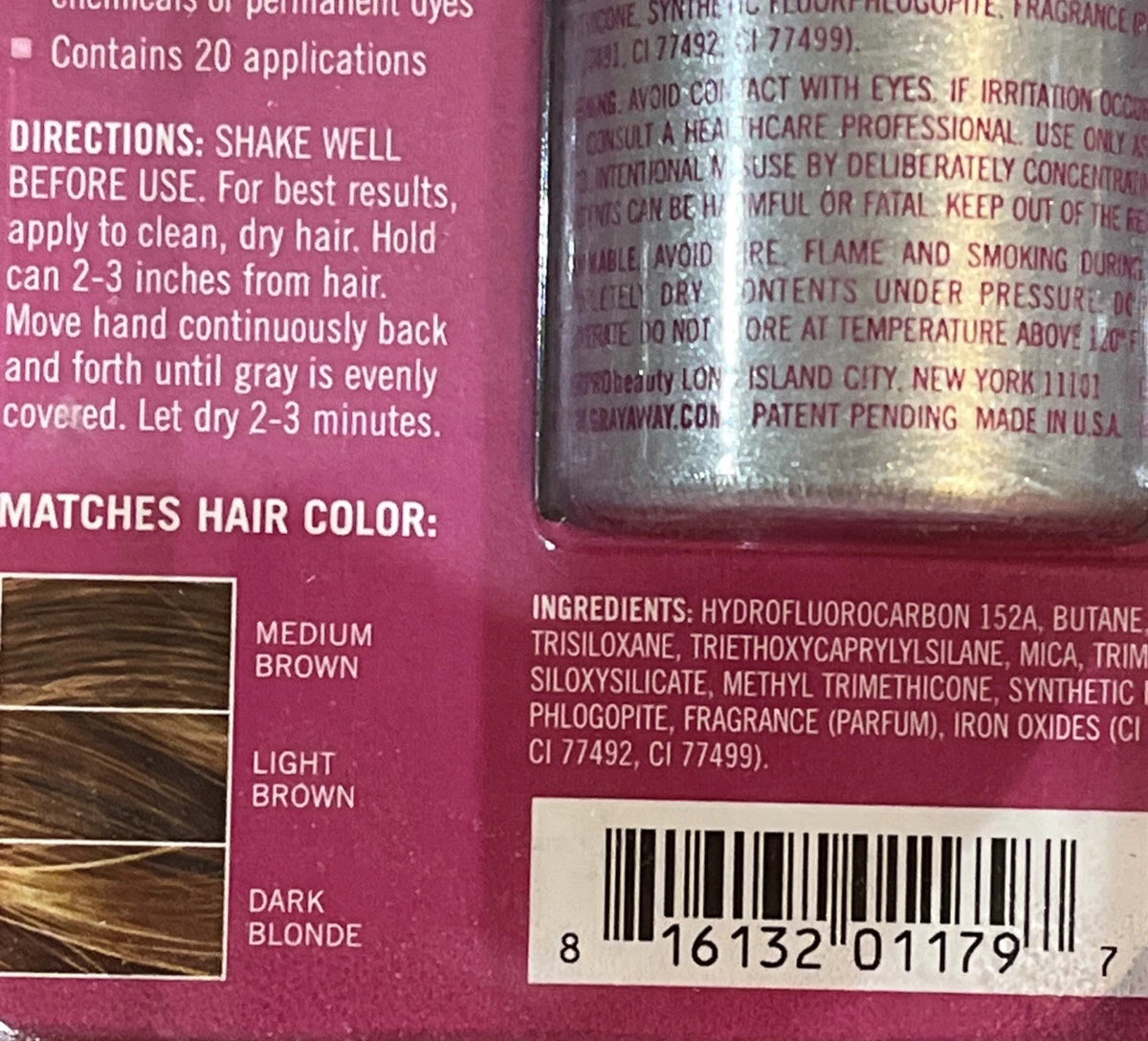 Gray Away Temporary Hair Color Root Concealer Spray - Light Brown (2 Pack)