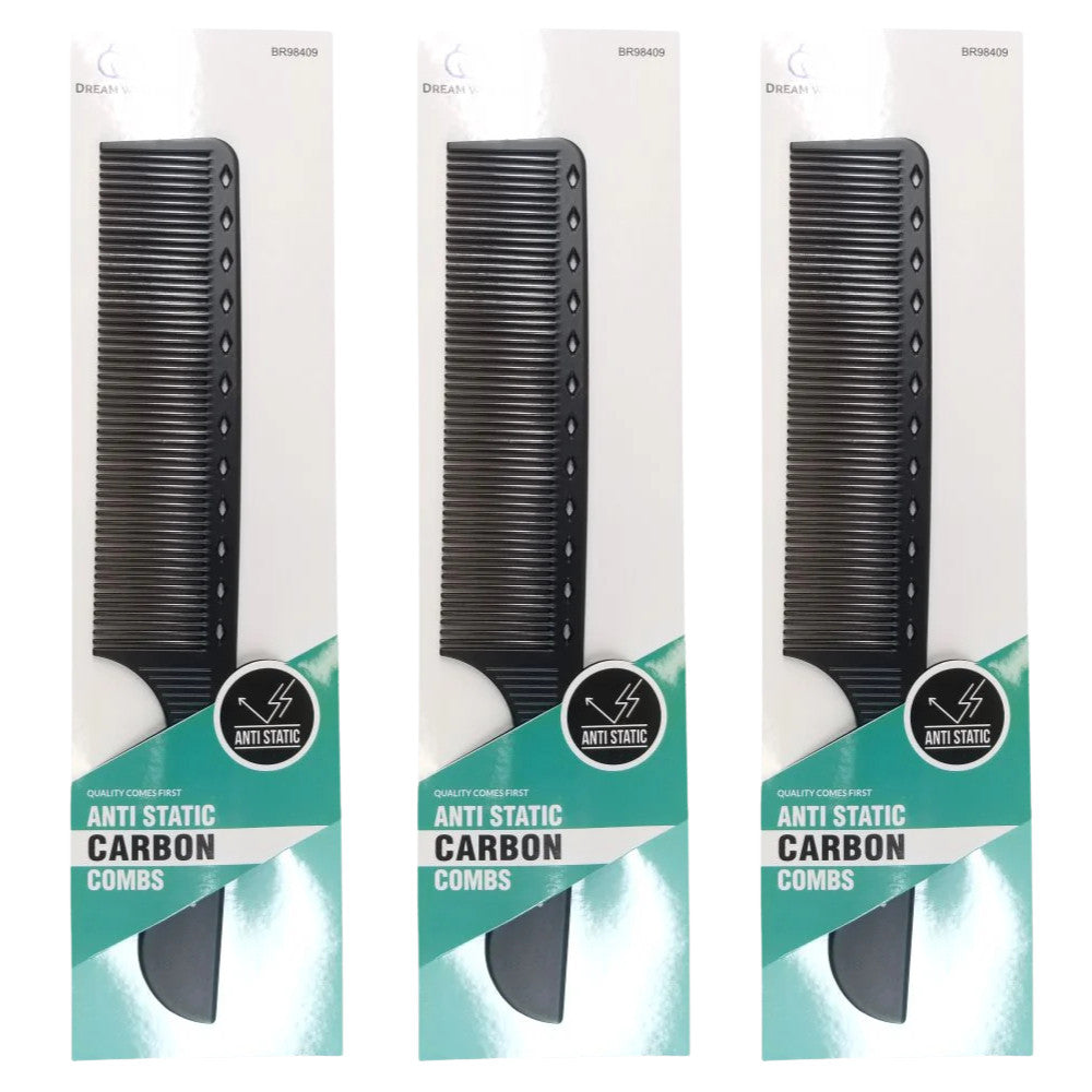 Anti-Static Carbon Comb Pack for Hair Styling - Black, 1-6 Pack Options