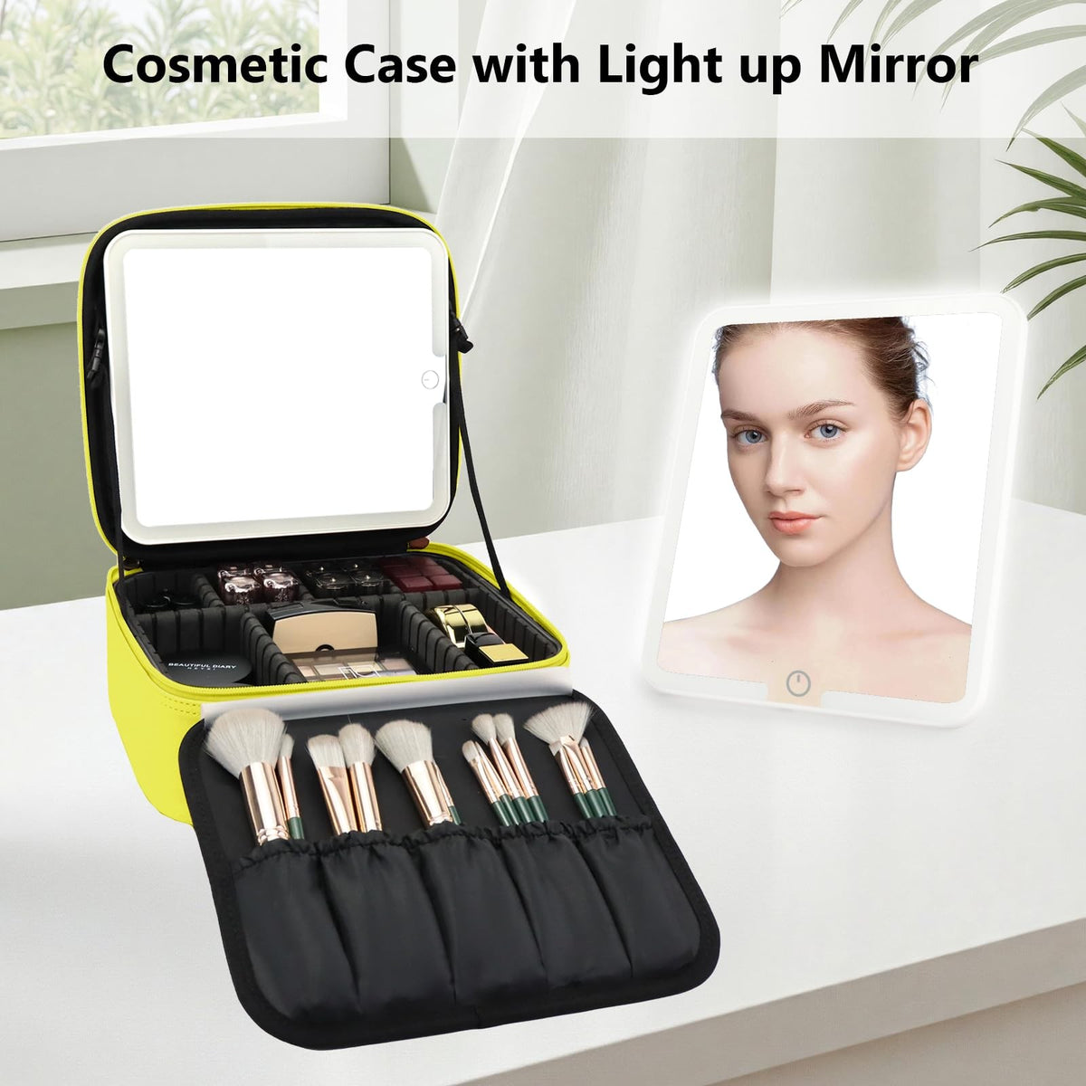 Travel Makeup Bag with LED Mirror, Adjustable Dividers & Pink Finish