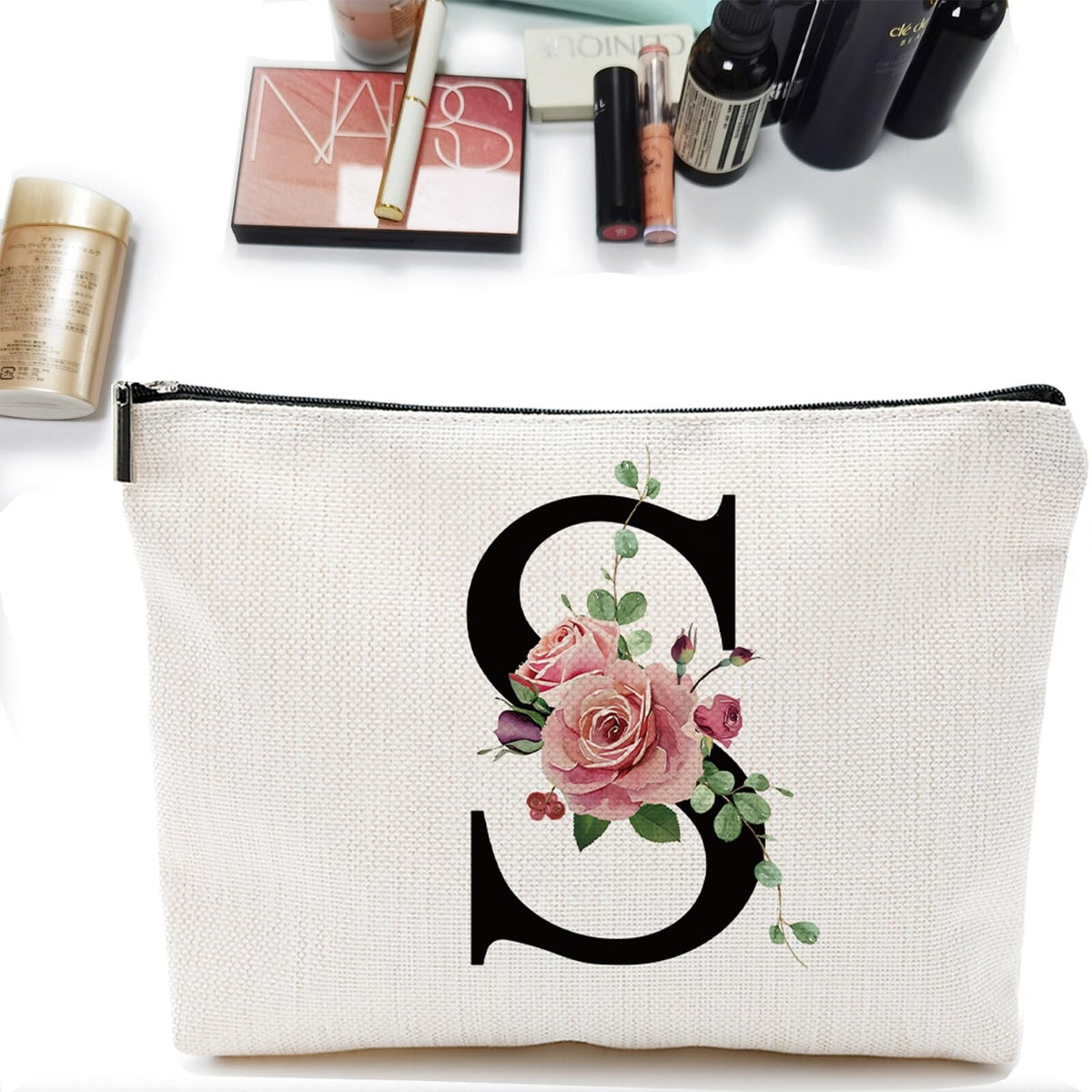 Personalized Letter Makeup Bag - Monogram Cosmetic Travel Organizer