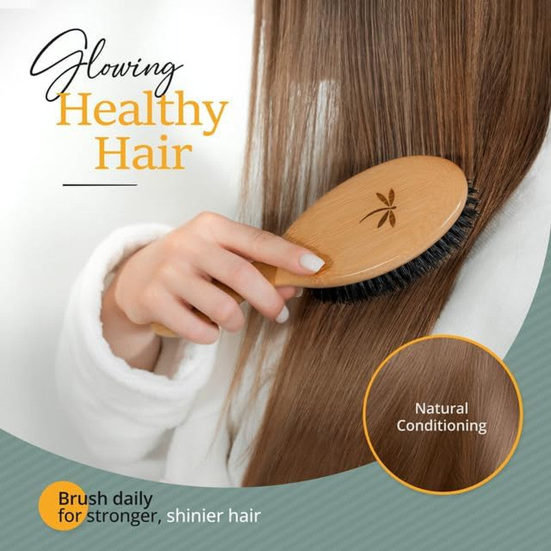 Boar Bristle Hair Brush Set for Fine to Medium Hair - Natural & Gentle