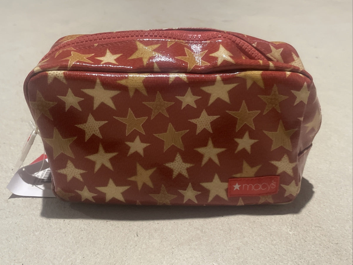 Red Star Print Coated Canvas Cosmetic Bag - Makeup Pouch & Travel Organizer
