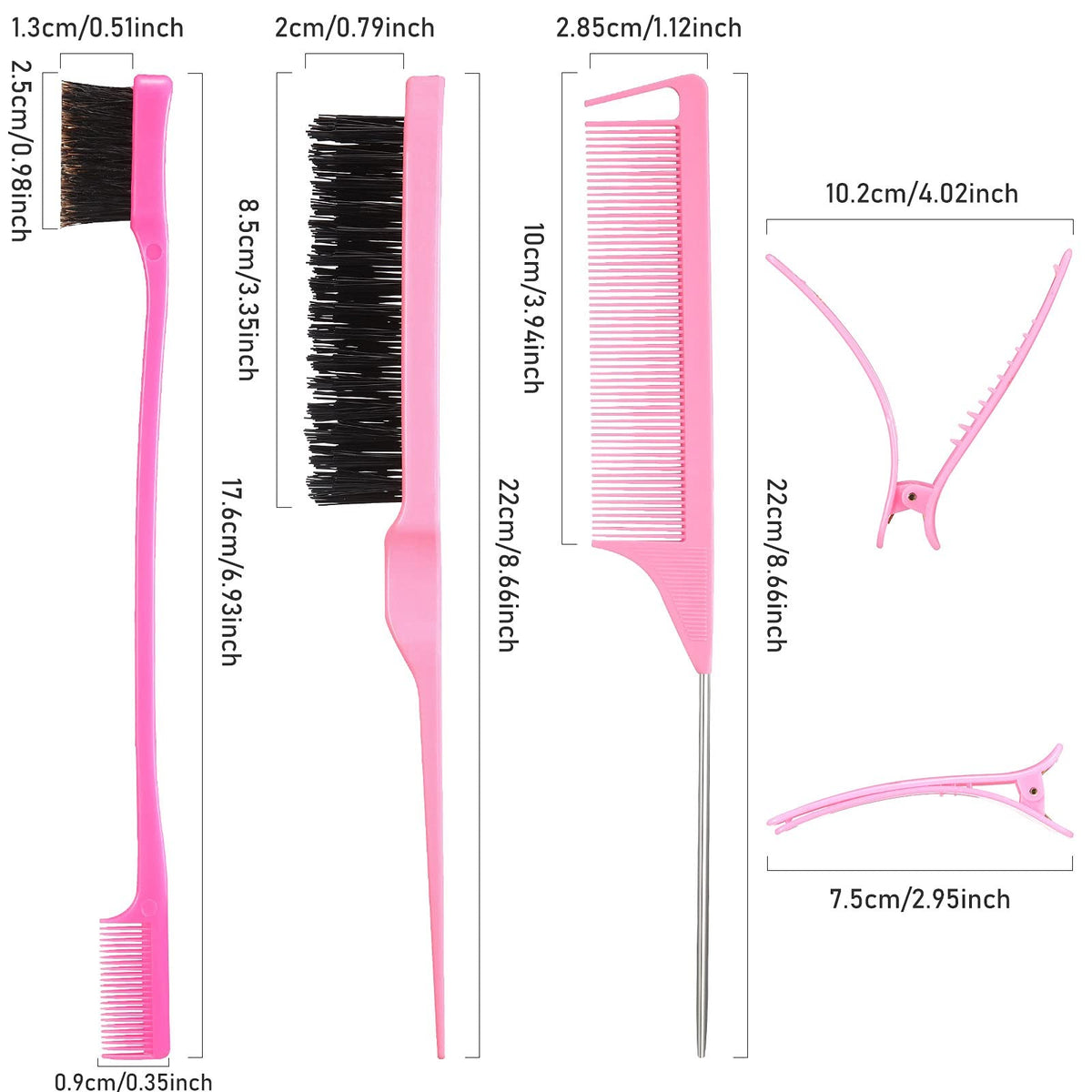 Hair Brush Set - Nylon Teasing Brushes for Salon & Styling, 12 Pieces