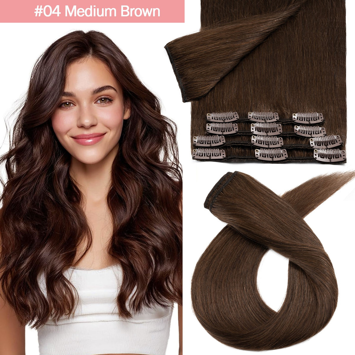 Clip-In Hair Extensions - 100% Real Human Hair Full Head Sets