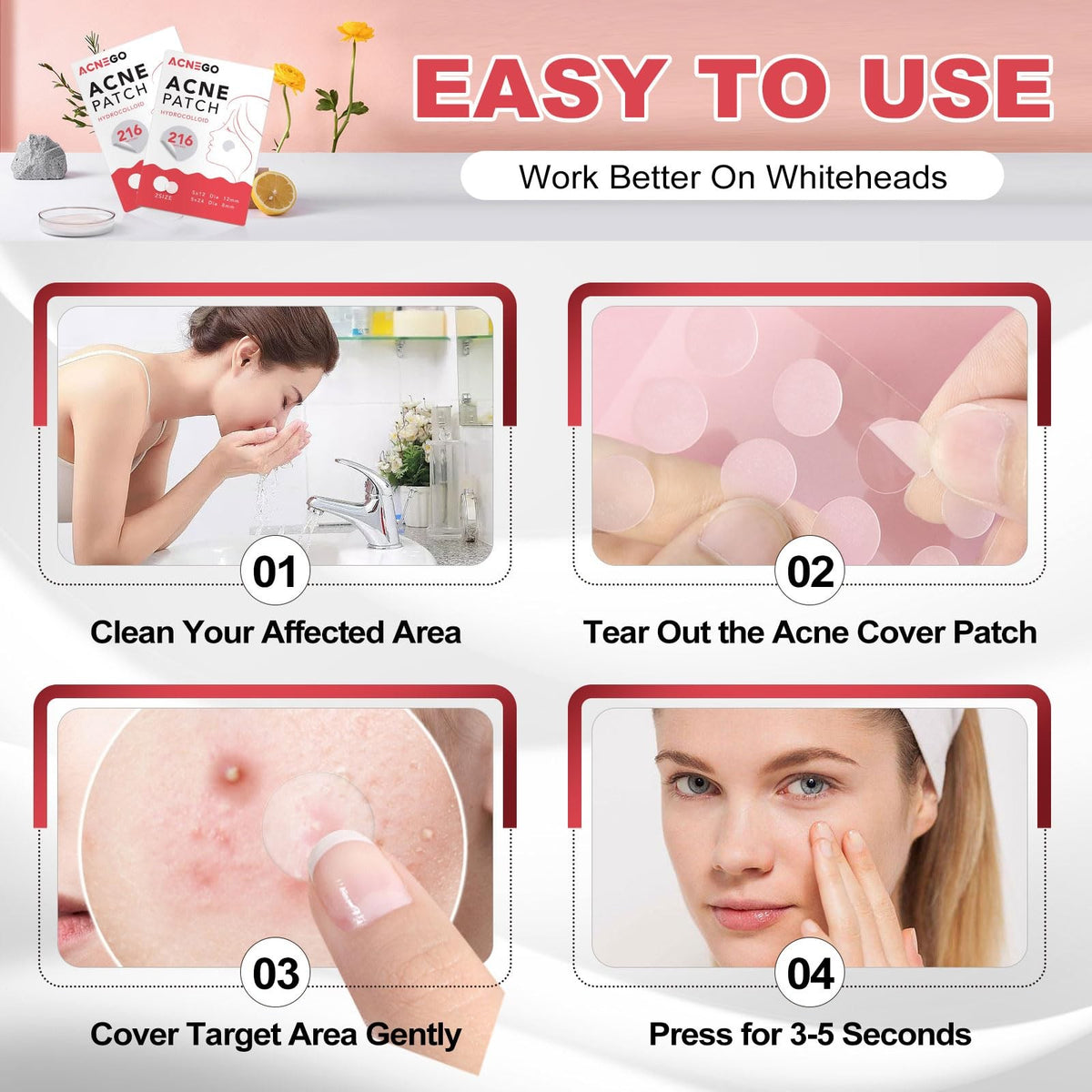 Hydrocolloid Acne Patches for Face, 216 Count