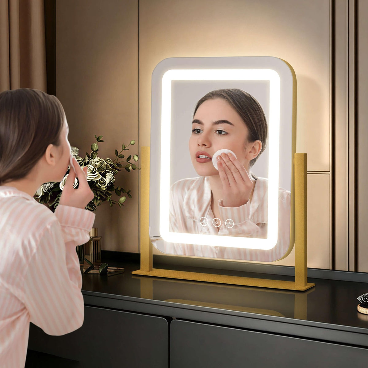 12x13.9 Inch Vanity Mirror with Lights - LED Makeup Mirror with Dimmable Colors & Memory Function