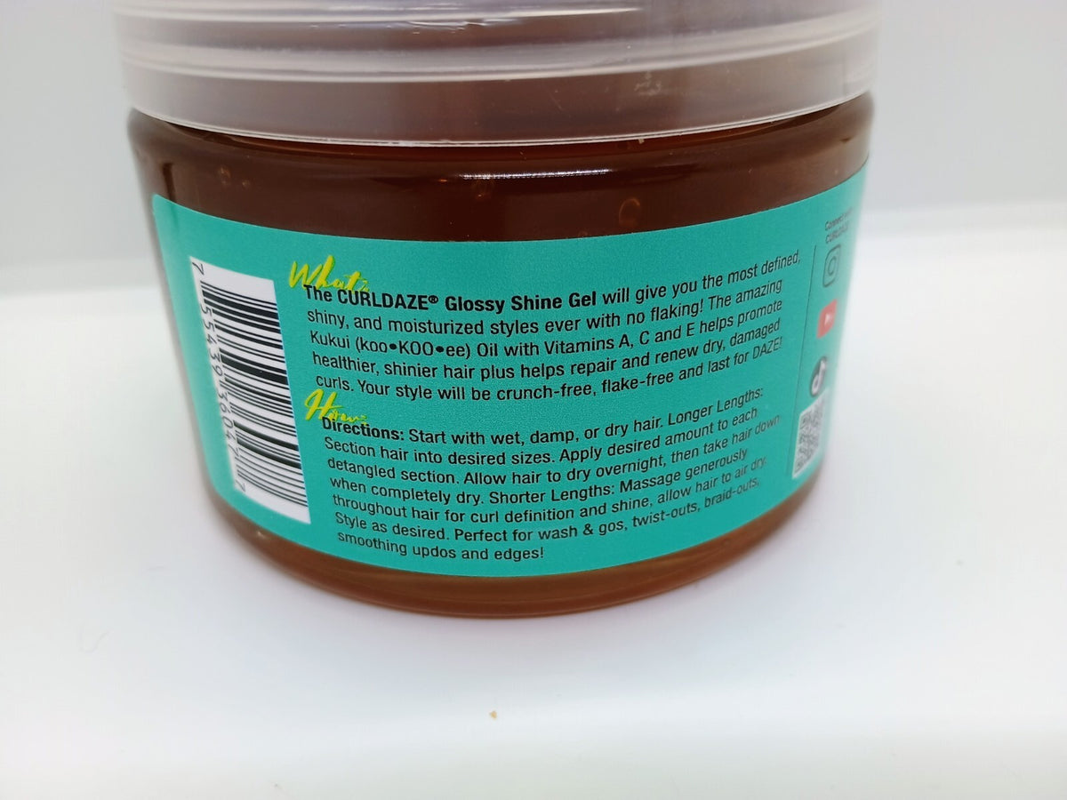 CurlDaze Glossy Shine Gel with Kukui Oil 12oz Paraben & Sulfate Free