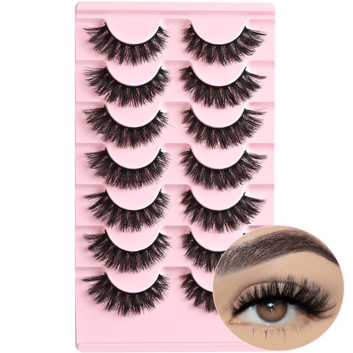 Cat Eye False Eyelashes Fluffy Wispy 7 Pairs Reusable Flared Lashes