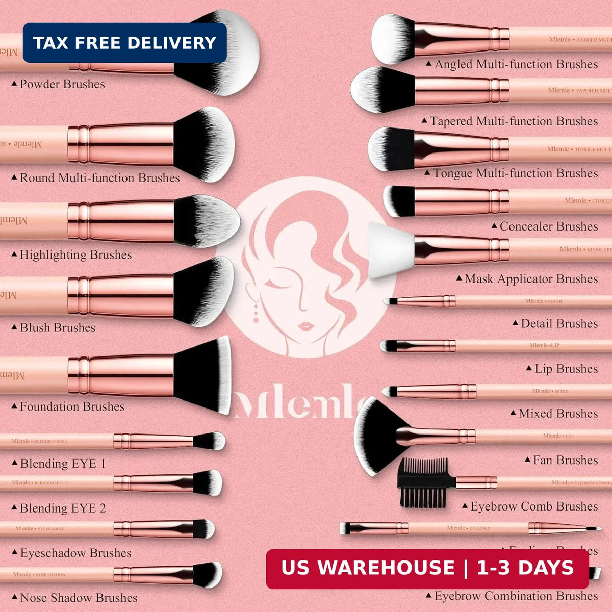Professional Makeup Brush Set 26 Pcs with Sponges & Puffs - Flawless Finish