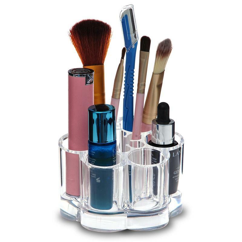 Acrylic Flower Makeup Brush Holder Organizer with 12 Slots, Clear Cosmetic Storage