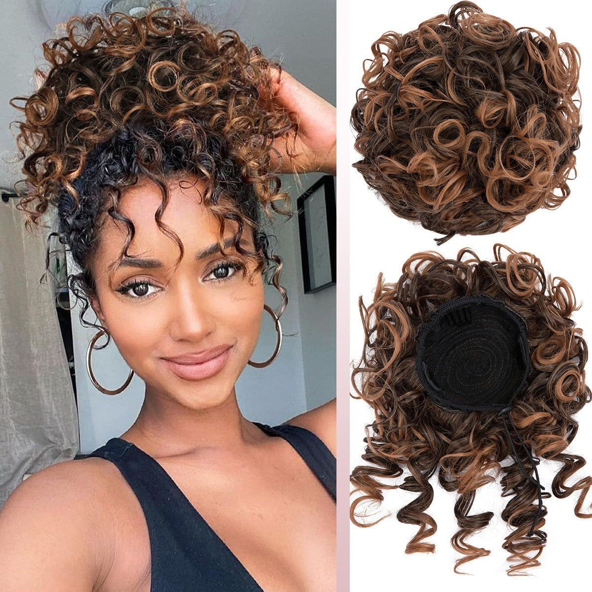 Messy Bun Hair Drawstring Curly Hairpieces for Updos and Thick Hair