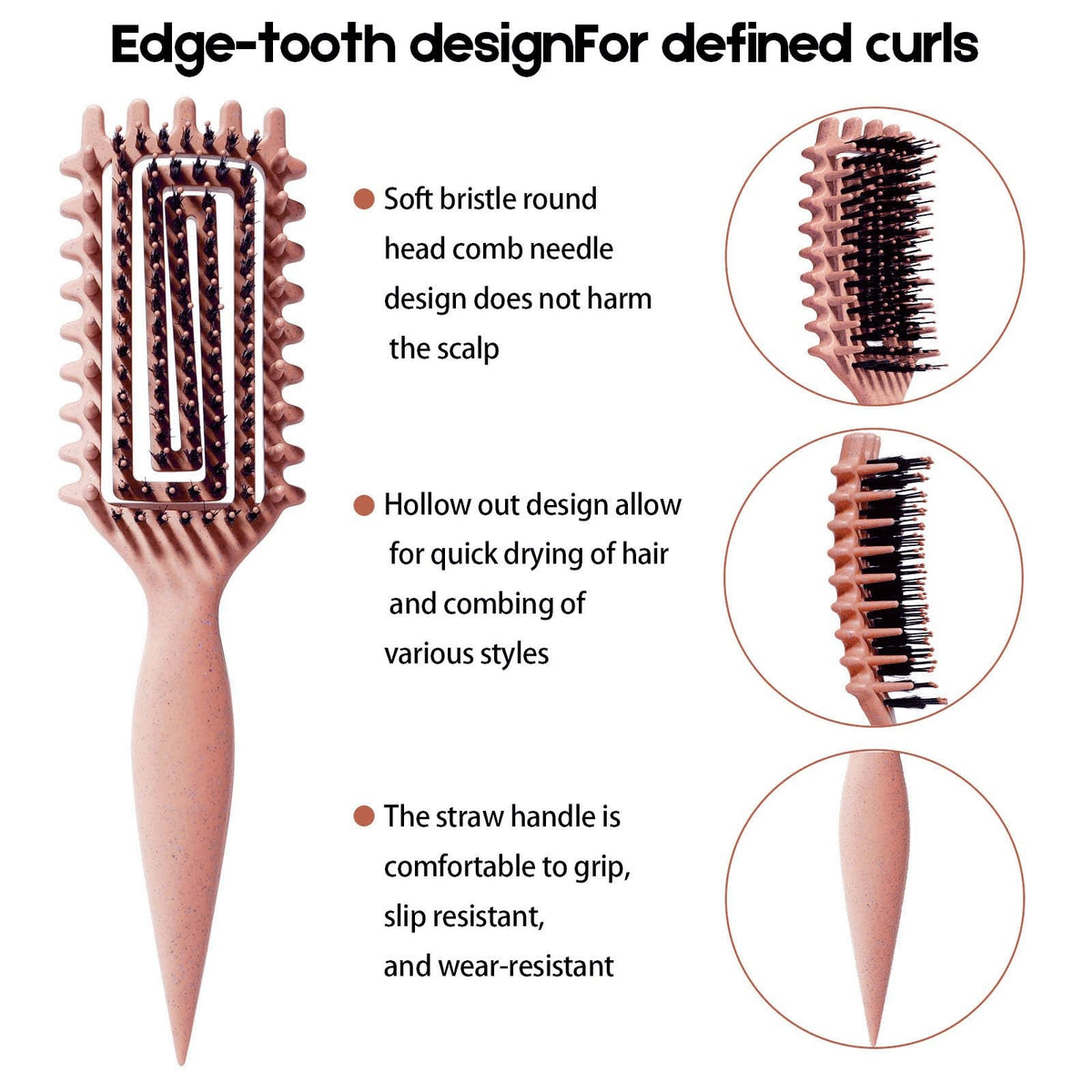 Pink Curly Hair Brush for Detangling & Curl Definition - Matte Finish