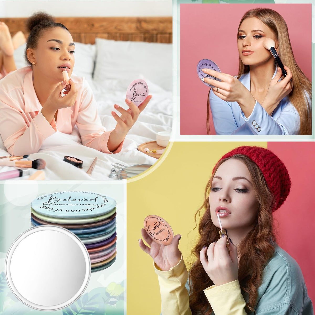 Mini Christian Gift Mirror Set - Inspirational Bible Verse Compact Mirrors for Women, Bulk Assorted Designs