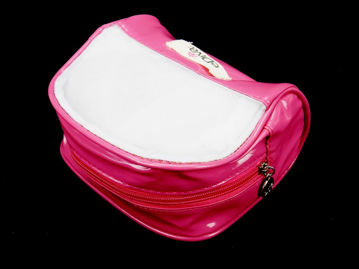 Set of 2 Vinyl Makeup Pouches - Fuschia Shell with Sheer Side Panels