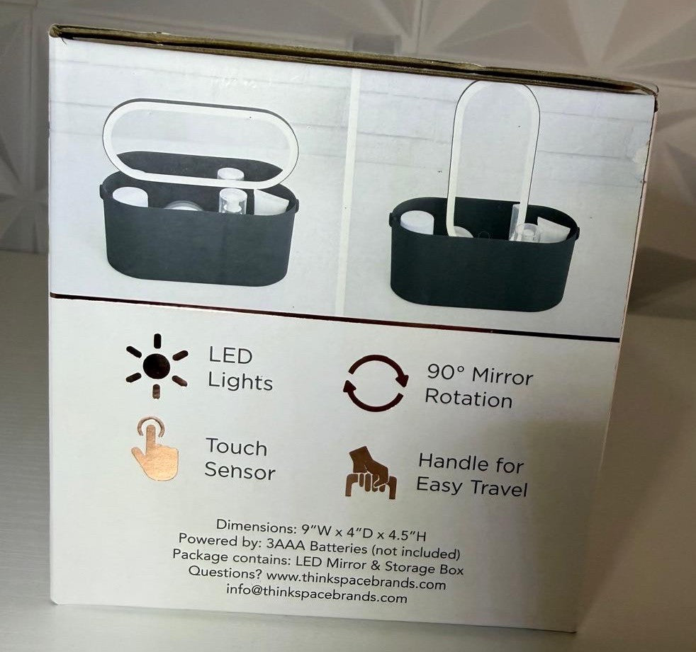 Black Makeup Case with LED Mirror & Touch Sensor, 90° Rotation Handle