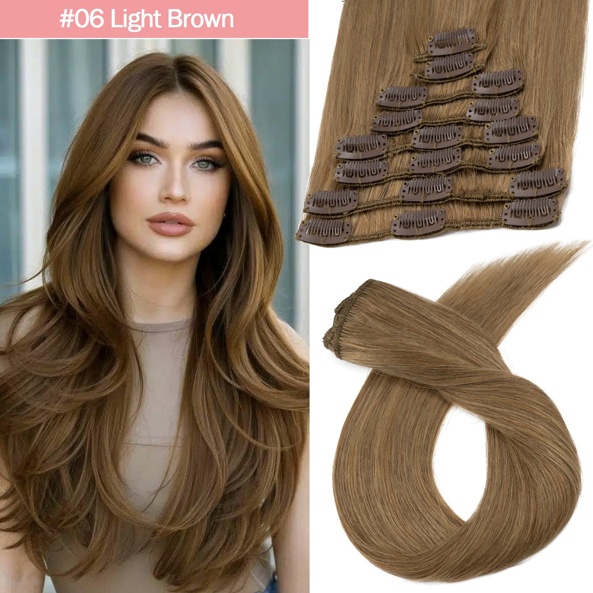 Clip-In Hair Extensions - 100% Real Human Hair Full Head Sets