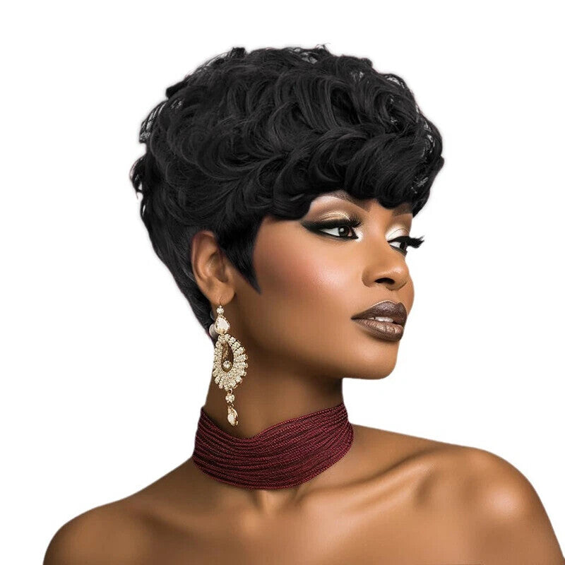 Black Short Pixie Wig for Women Curly Human Hair - Stylish and Tangle-Free