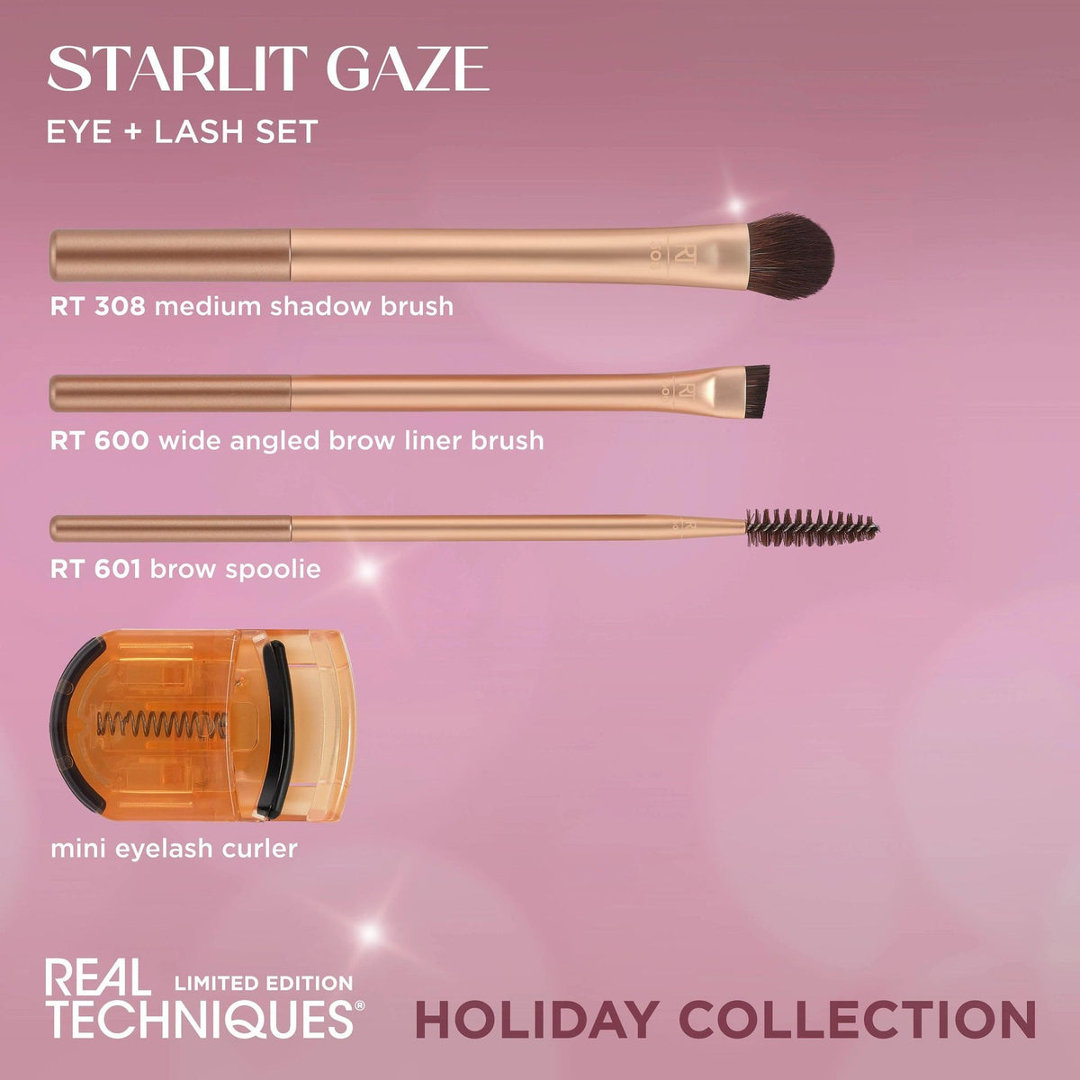 Eye Makeup Brush Set with Lash Curler - 4 Piece Holiday Gift Set