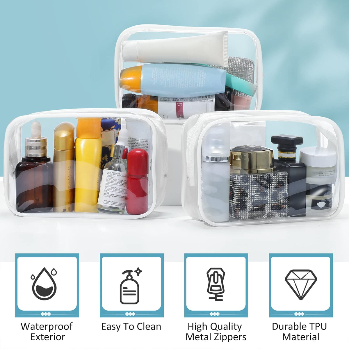 12 Pack Clear Waterproof Cosmetic Bags PVC Zipper Organizer Travel Makeup Storage