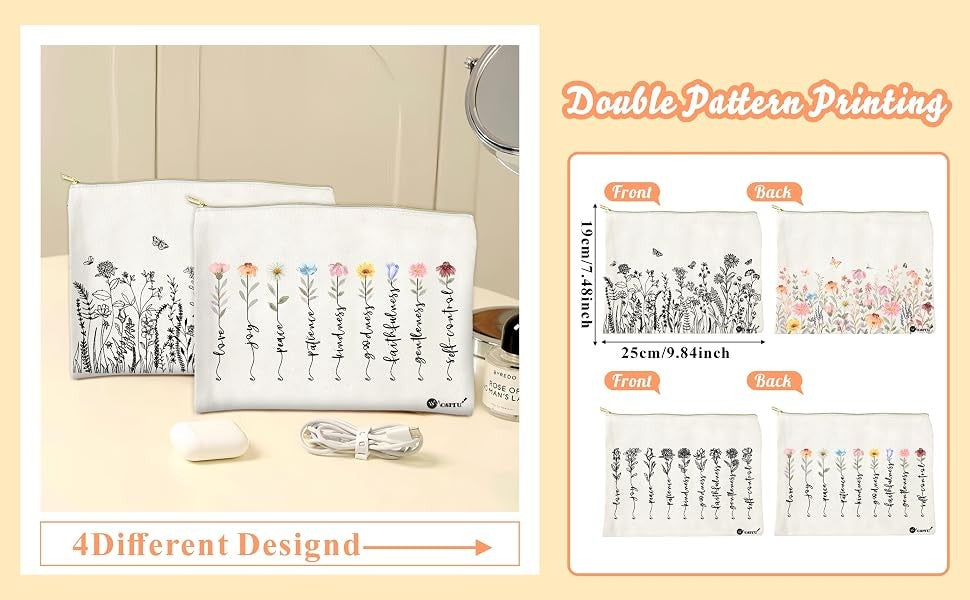 Canvas Cosmetic Bags Set - Cotton Makeup Bags for Travel & Daily Use