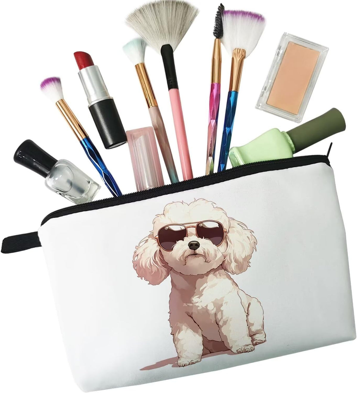 Cute Bichon Frise Makeup Bag Small Organizer Zipper Pouch for Travel Women