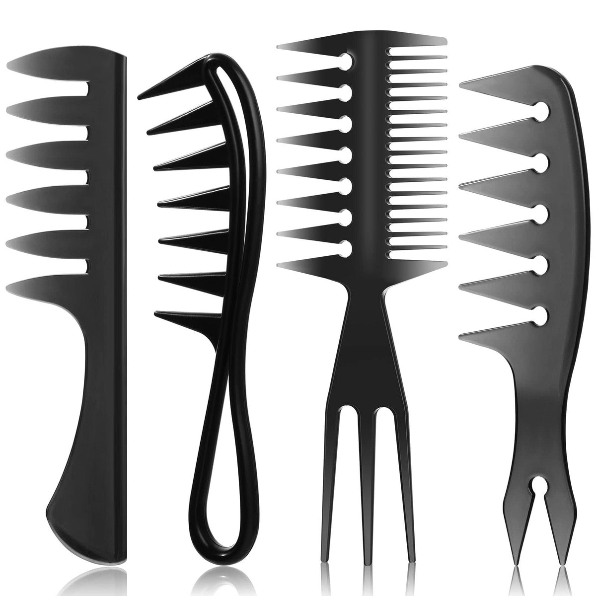 Hair Styling Comb Set - Wide Tooth Textured Combs for Curly & Thick Hair
