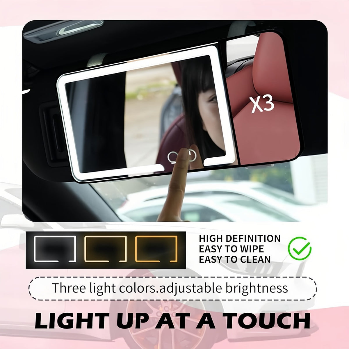 Car Sun Visor Makeup Mirror with LED Lights 3X Magnification & 3 Light Modes
