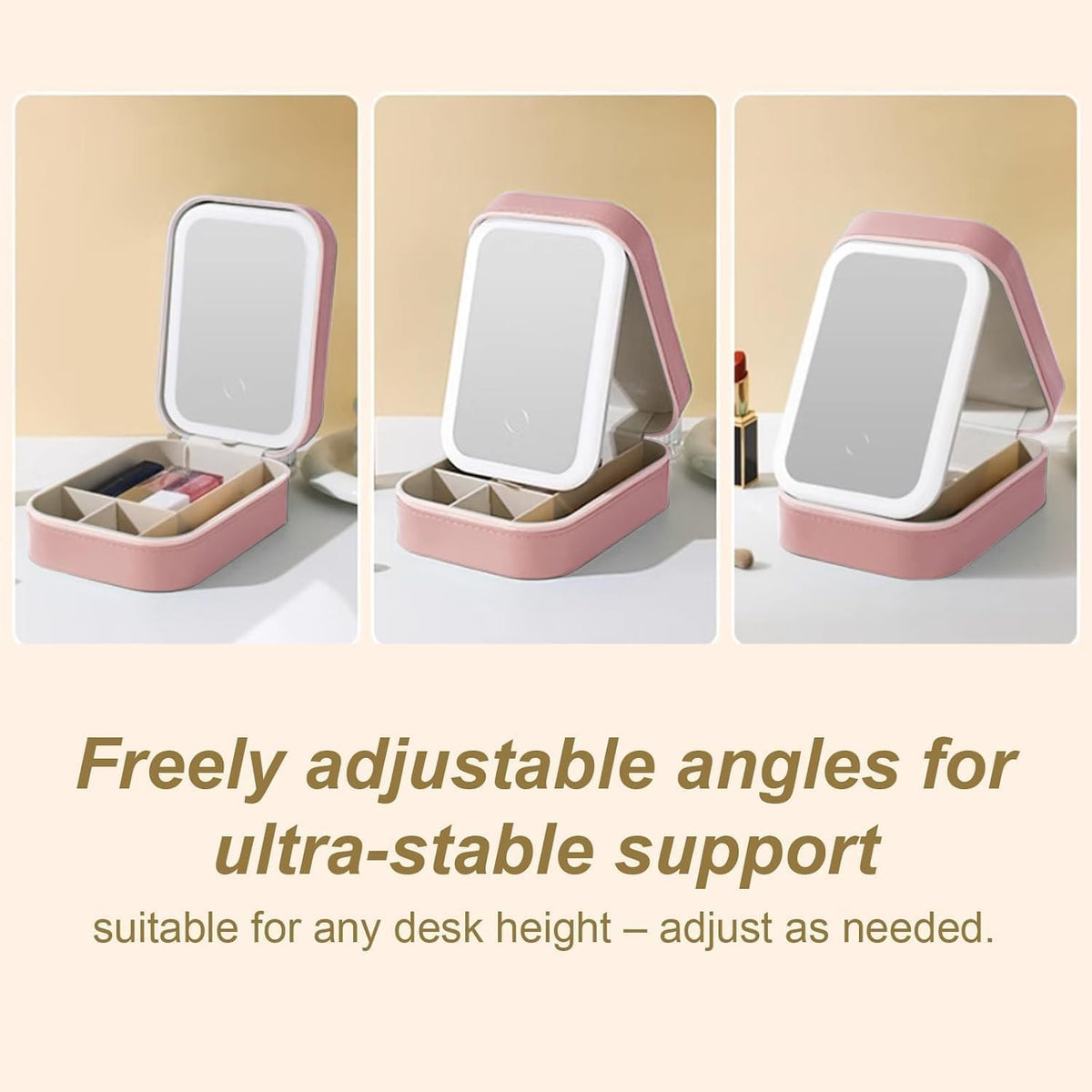 Travel Makeup Bag with LED Lighted Mirror and Custom Compartments