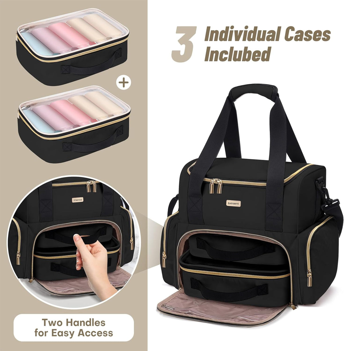 Double Layer Travel Makeup Bag with Removable Cosmetic Cases for Women
