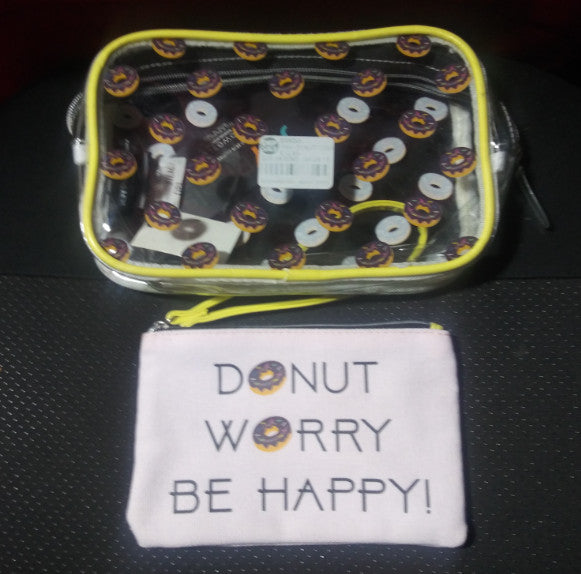 Donut Theme Clear Zippered Makeup & Pencil Bag Set - Cute Utility Bags