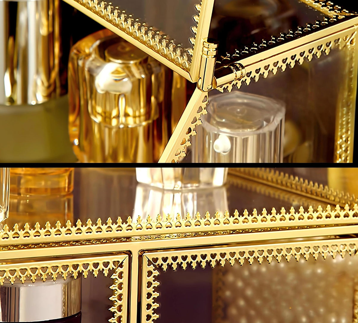 Large Glass Makeup Organizer Set - 16in Beauty Storage & Display with Pearl