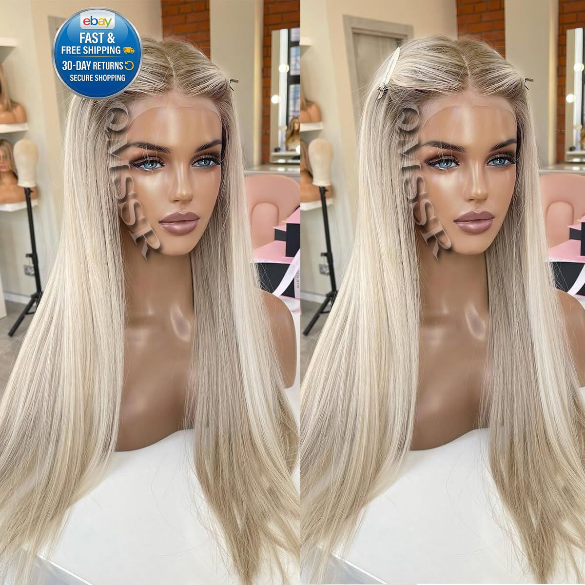 Ash Blonde Synthetic Lace Front Wig with 13x4 Ombre Platinum Color