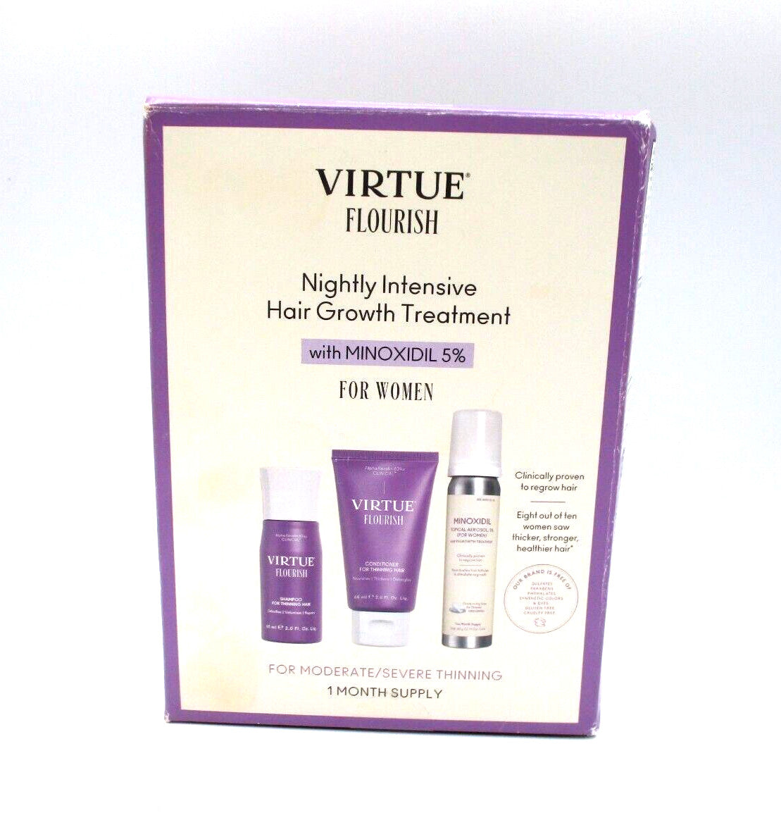 Virtue Flourish Nightly Hair Growth Treatment with Minoxidil 5% for Women - 1 Month Supply