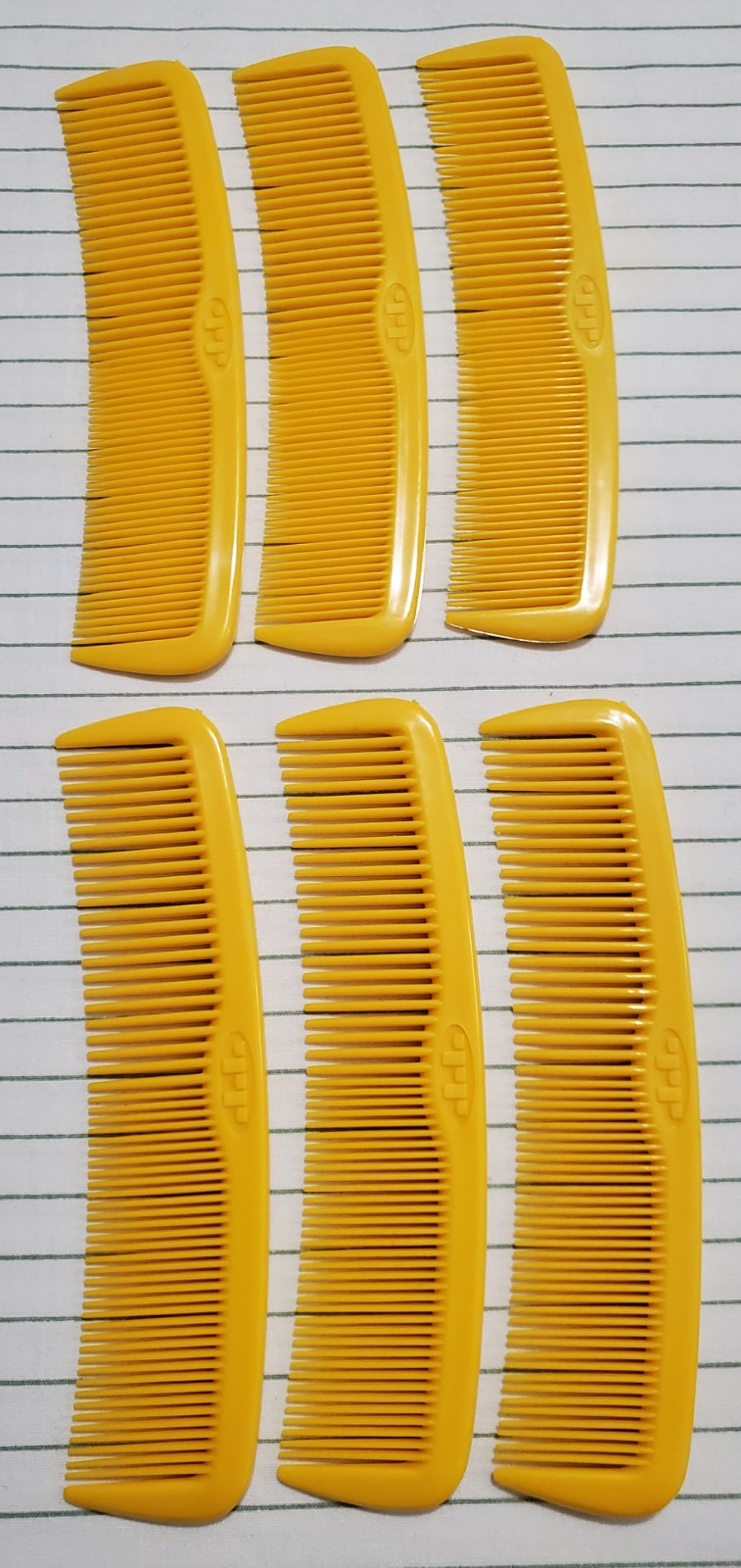 Vintage Tip Top Unbreakable Yellow Hair Combs - 5 Inch Lot of 6