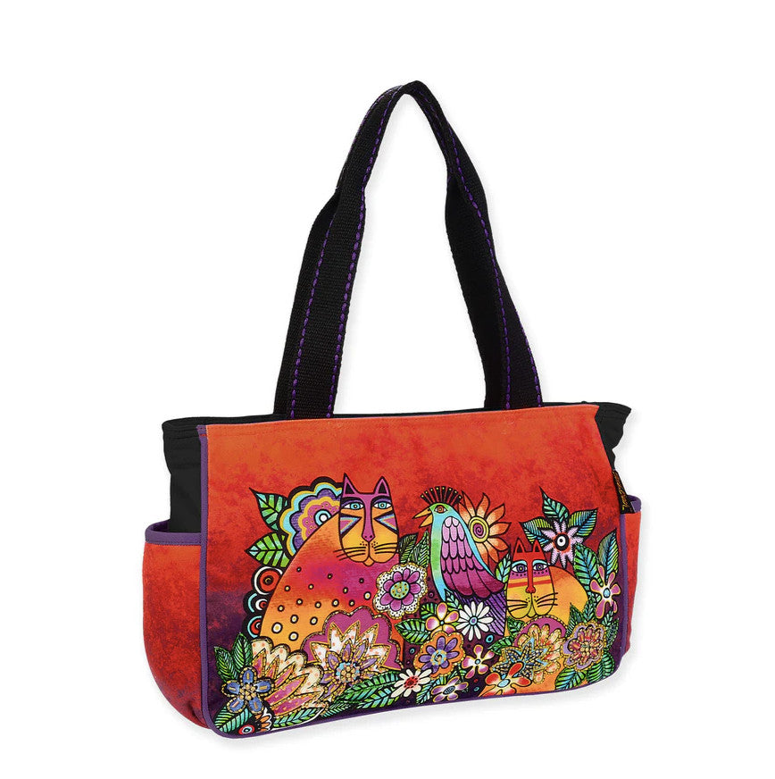 Large Colorful Canvas Tote Bag with Beaded Bird and Floral Design
