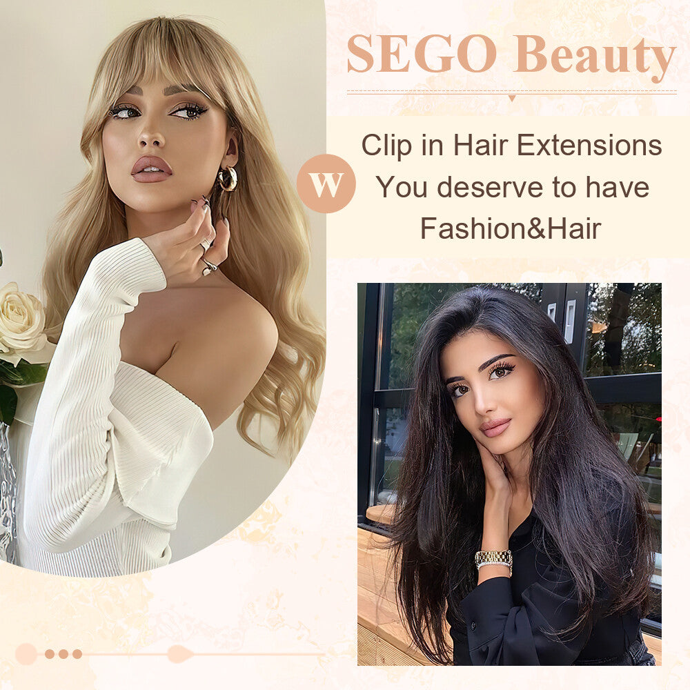 Clip-In Hair Extensions Full Head Ombre Highlight Synthetic Thick Hair 8-24 Inches