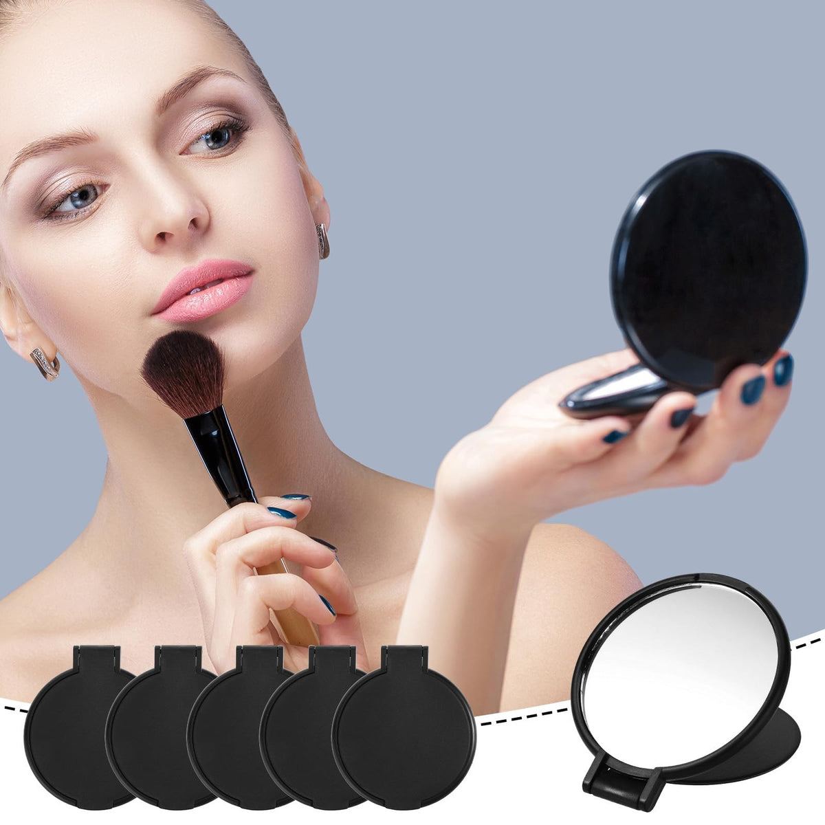 50 Pack Mini Foldable Round Makeup Mirrors - Portable Black Bulk
