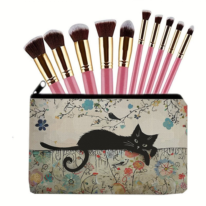 Black Cat Print Cosmetic Bag Travel Pouch for Women - Gift & Organizer