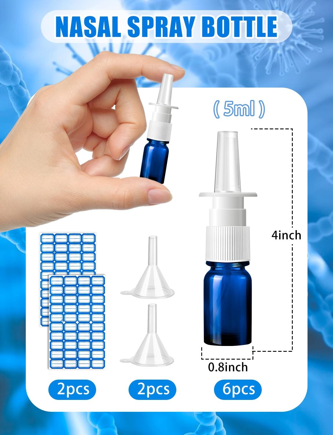 Reusable Glass Nasal Spray Bottle 5ml Fine Mist Travel Pack