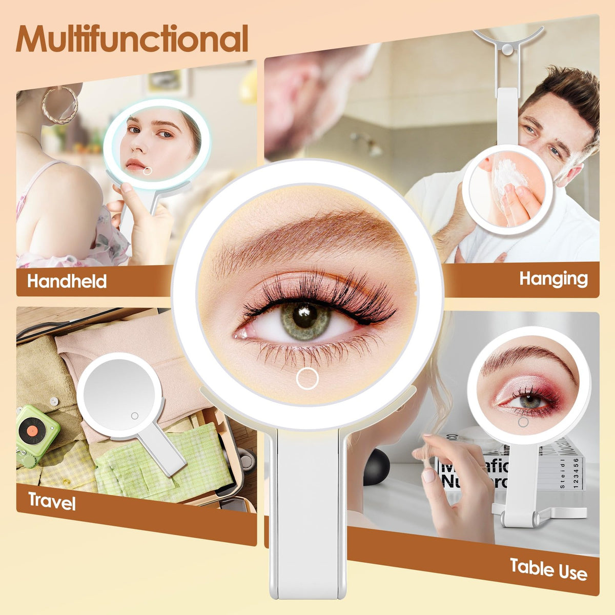 Lighted Travel Makeup Mirror with 30X Magnification, Dimmable & 360° Adjustable